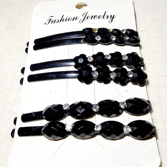 Six black hairpins with faceted stones and rhinestones, pin up, French roll - Picture 2 of 4